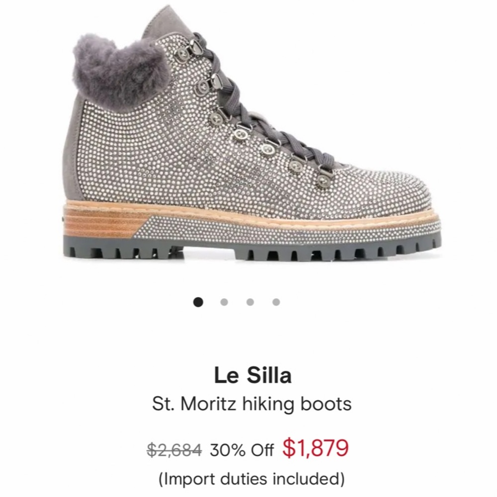 New LE SILLA 6 Crystal Rhinestone St. Moritz Hiking Boots Embellished Suede